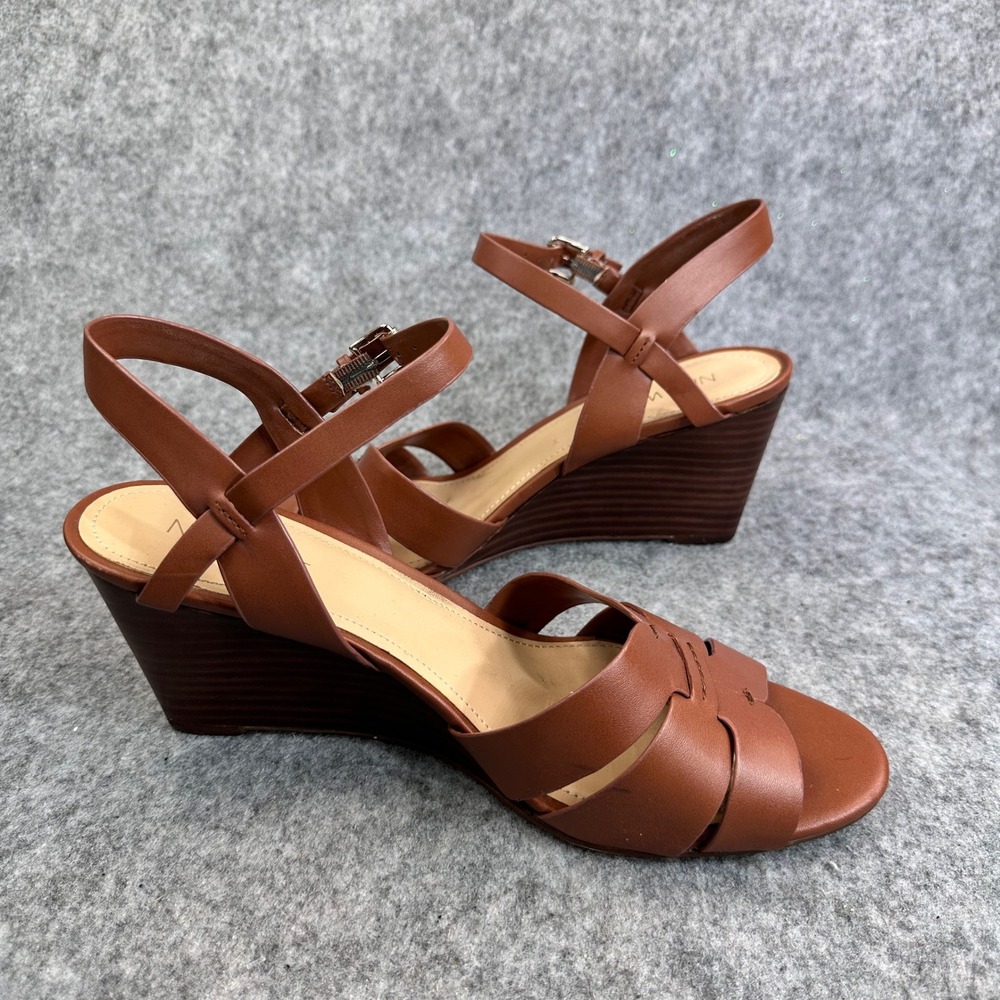 Nine West Womens Cognac Brown Wedge Sandals Ankle Strap Open Toe Heels - Picture 5 of 11